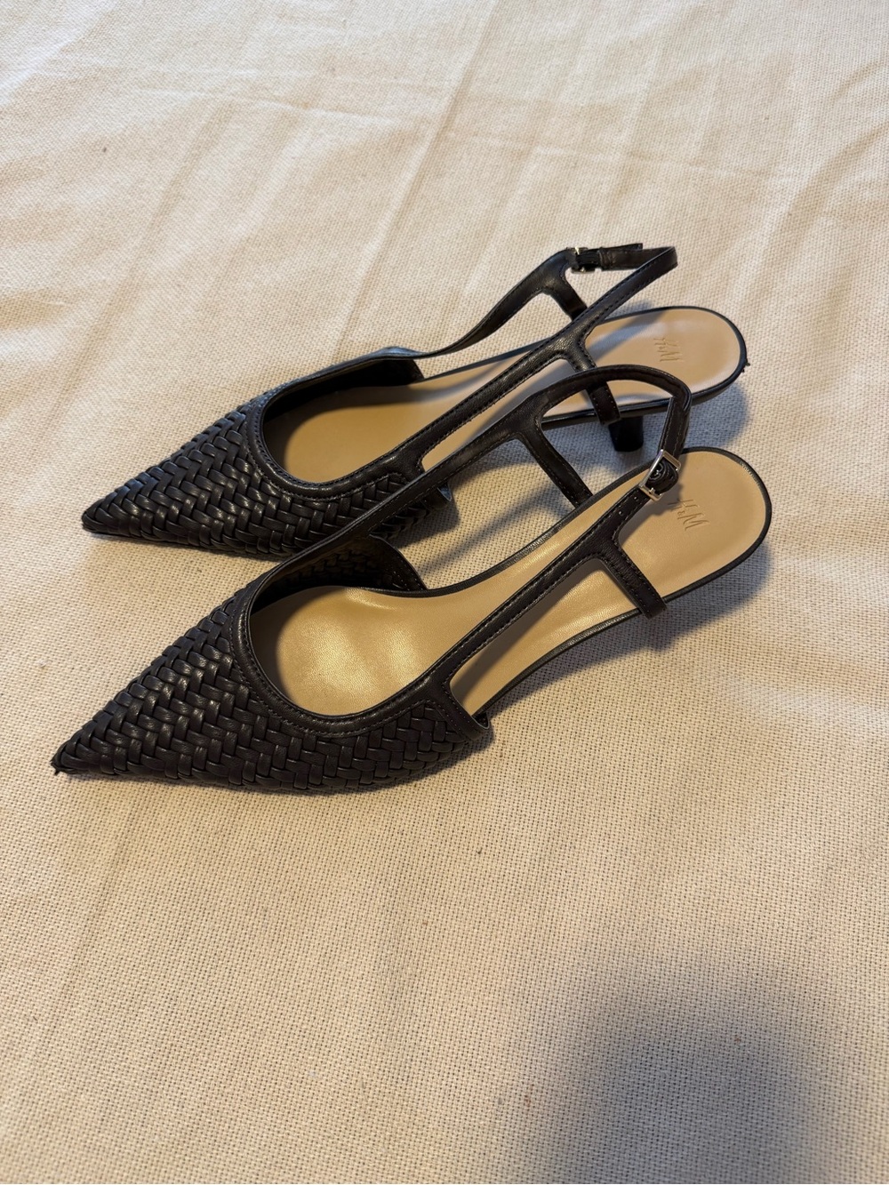 H&M Woven Pointed Toe Slingback Heels